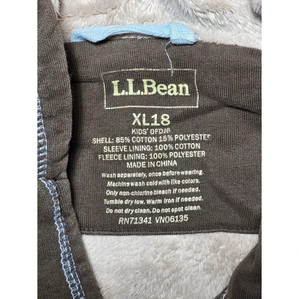 LL Bean Boys XL 18 Full Zip Sweater Jacket Hoodie‎ Sherpa Lined Brown Kids